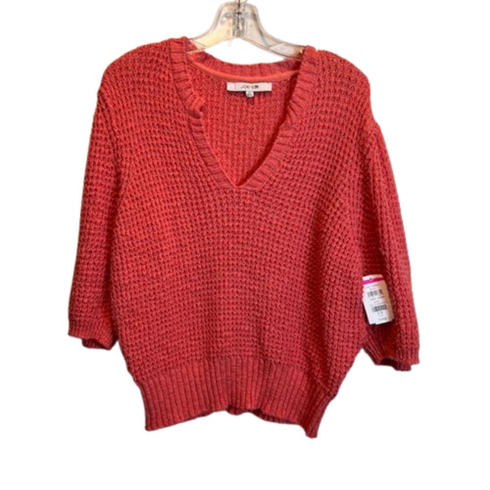 Joe's Jeans Coral Pink Waffle Knit V-Neck Dolman Sleeve Sweater XL NWT
